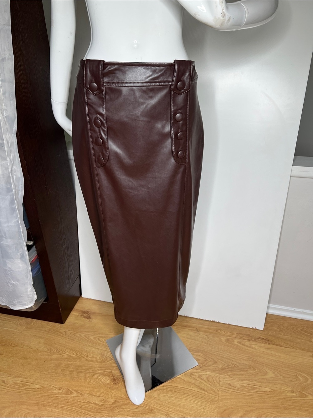 diMare Sz 38 US 6 Brown Vegan Leatherette Maxi Straight Pencil Back Slit Skirt